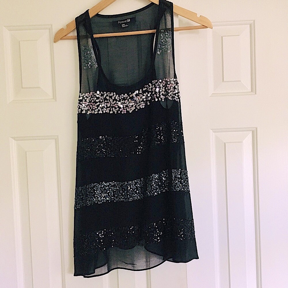 Forever 21 Sheer Sequin Tank Top - Size Medium